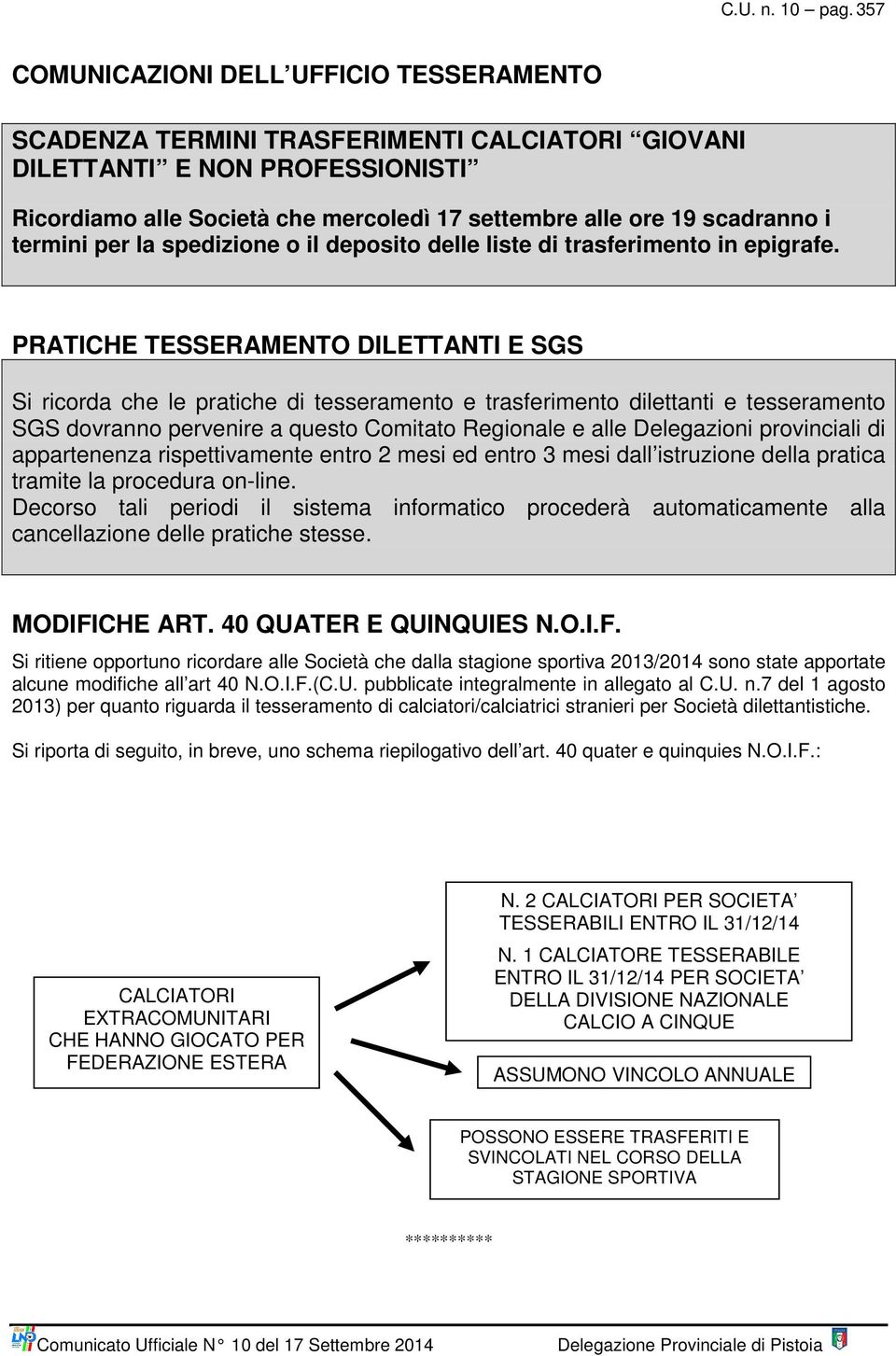 i termini per la spedizione o il deposito delle liste di trasferimento in epigrafe.