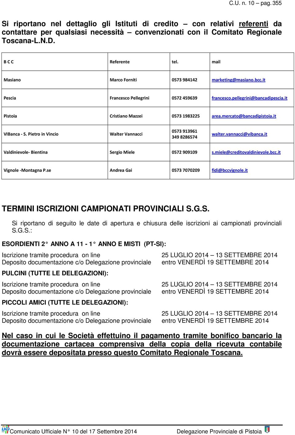 it Pistoia Cristiano Mazzei 0573 1983225 area.mercato@bancadipistoia.it VIBanca - S. Pietro in Vincio Walter Vannacci 0573 913961 349 8286574 walter.vannacci@vibanca.