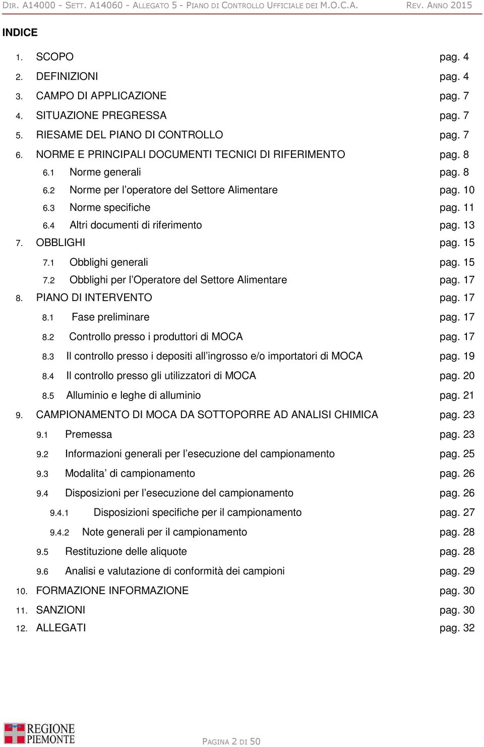 4 Altri documenti di riferimento pag. 13 7. OBBLIGHI pag. 15 7.1 Obblighi generali pag. 15 7.2 Obblighi per l Operatore del Settore Alimentare pag. 17 8. PIANO DI INTERVENTO pag. 17 8.1 Fase preliminare pag.