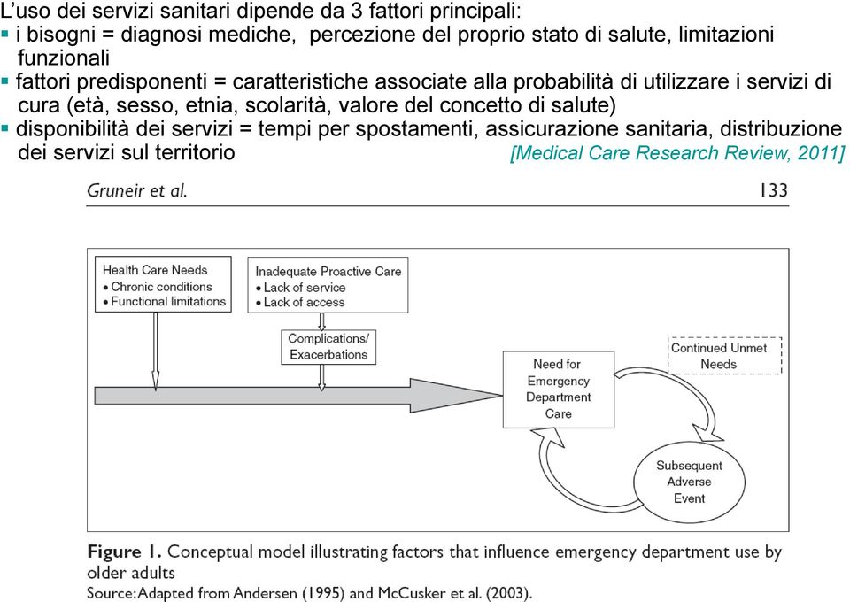 utilizzare i servizi di cura (età, sesso, etnia, scolarità, valore del concetto di salute) disponibilità dei servizi