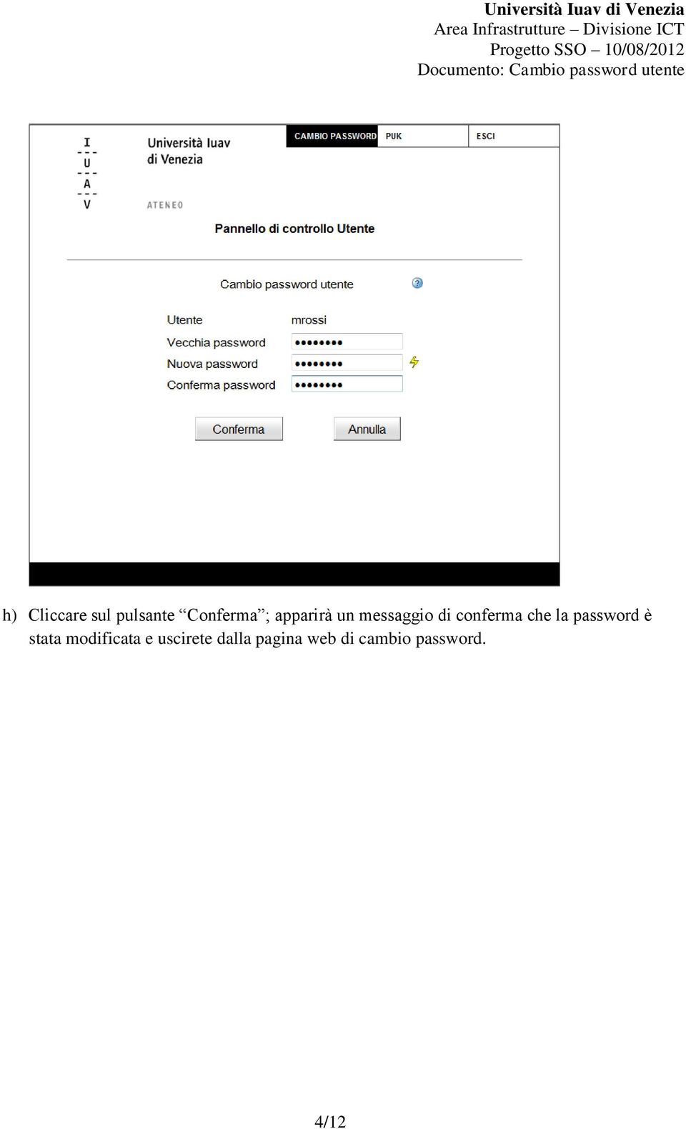 la password è stata modificata e