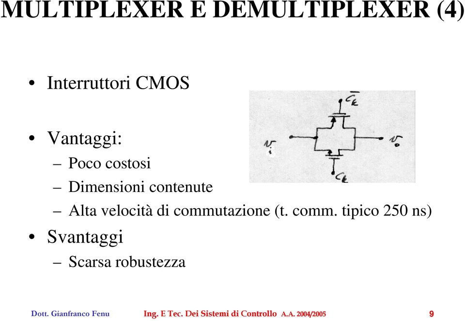 di commutazione (t. comm. tipico 250 ns) Svantaggi Scarsa robustezza Ing.