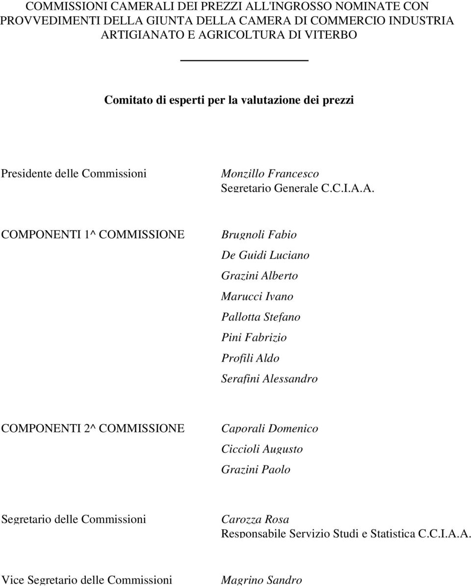 A. COMPONENTI 1^ COMMISSIONE Brugnoli Fabio De Guidi Luciano Grazini Alberto Marucci Ivano Pallotta Stefano Pini Fabrizio Profili Aldo Serafini Alessandro