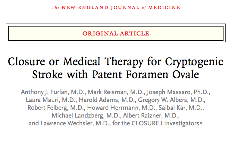 Closure-I: RCT Multicentrico Open Label Patients: 909 pz (18-60aa) con TIA/Stroke Criptogenico Intervention: Chiusura FOP con STARFlex Septal Closure System (447 pz) Comparison: Best Medical Therapy