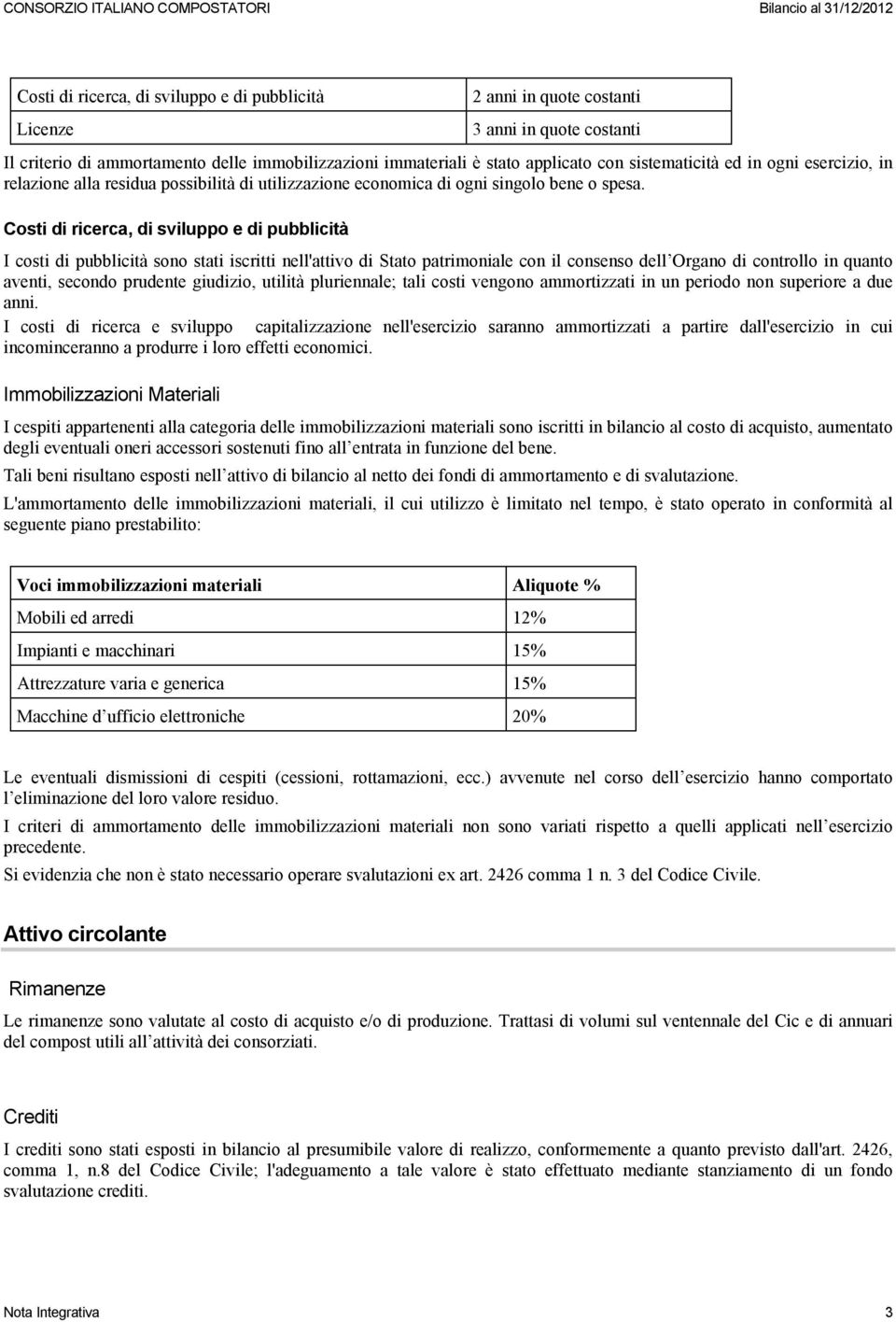 Costi di ricerca, di sviluppo e di pubblicità I costi di pubblicità sono stati iscritti nell'attivo di Stato patrimoniale con il consenso dell Organo di controllo in quanto aventi, secondo prudente