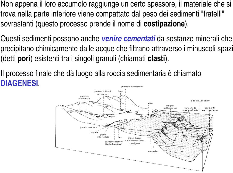 Questi sedimenti possono anche venire cementati da sostanze minerali che precipitano chimicamente dalle acque che filtrano