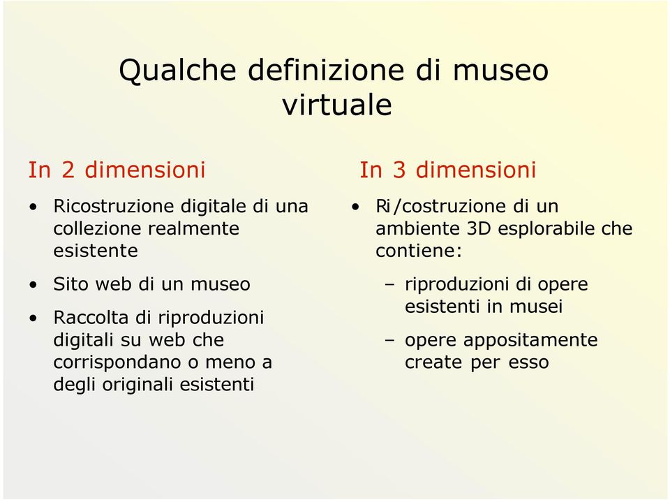 corrispondano o meno a degli originali esistenti In 3 dimensioni Ri /costruzione di un ambiente