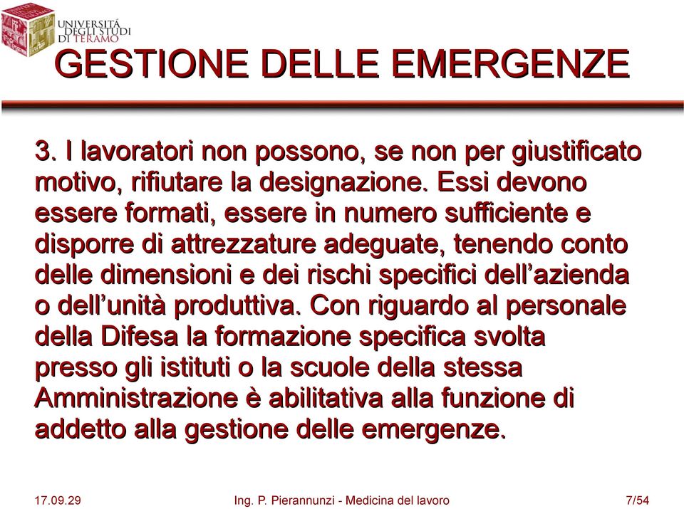 specifici dell azienda o dell unità produttiva.