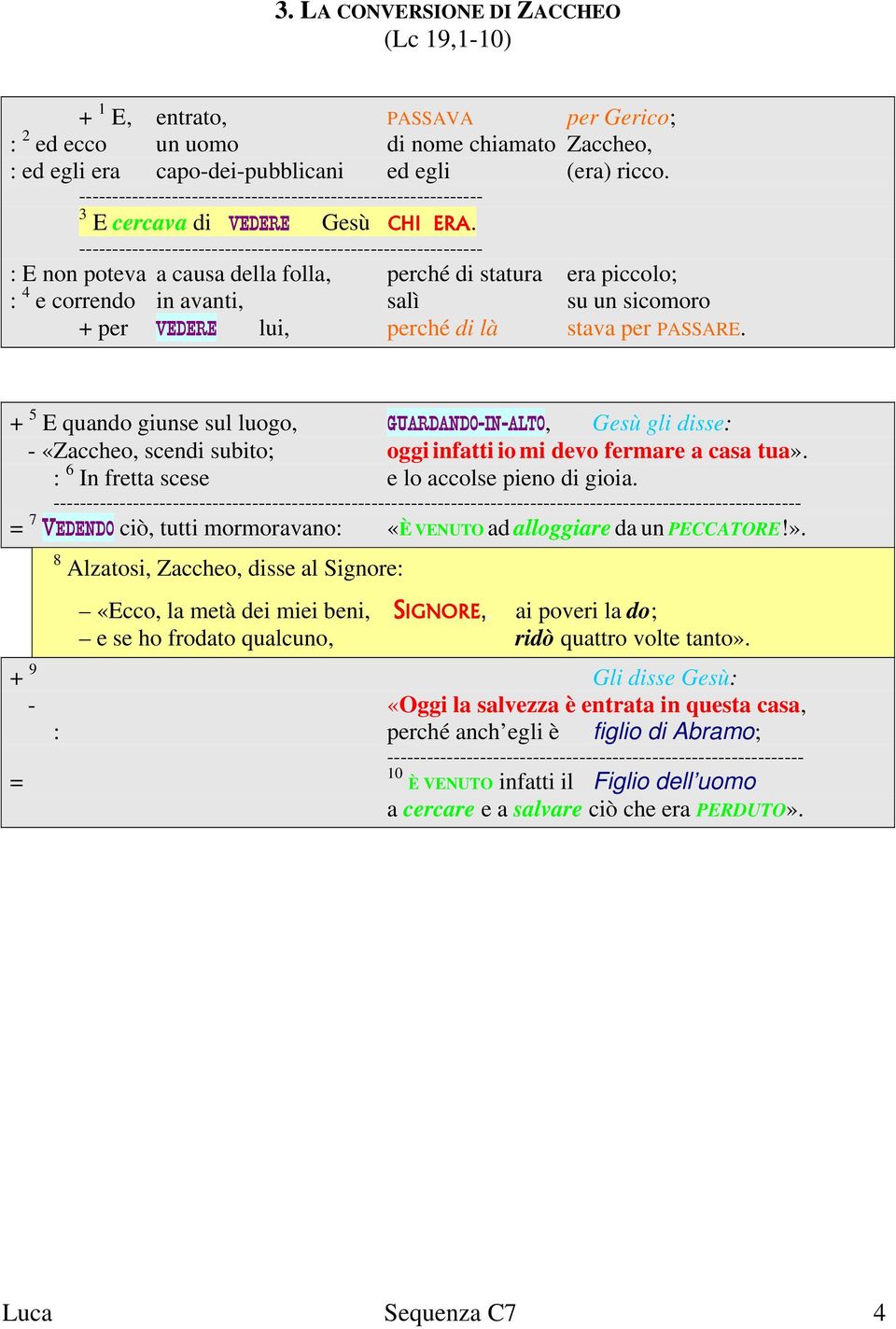 ------------------------------------------------------------- : E non poteva a causa della folla, perché di statura era piccolo; : 4 e correndo in avanti, salì su un sicomoro + per VEDERE lui, perché