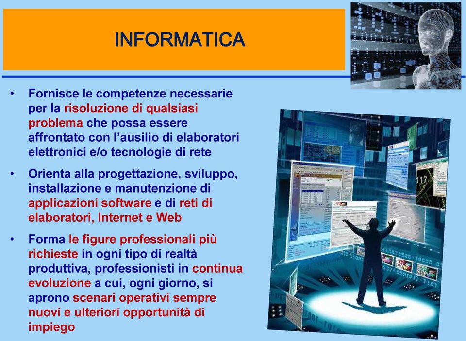 applicazioni software e di reti di elaboratori, Internet e Web Forma le figure professionali più richieste in ogni tipo di realtà