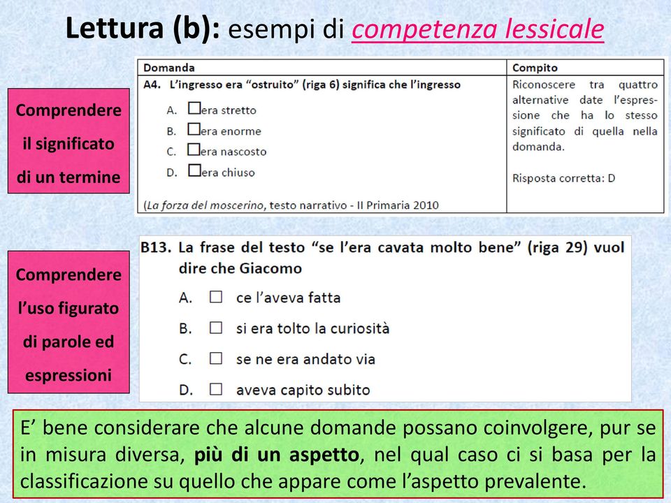 alcune domande possano coinvolgere, pur se in misura diversa, più di un aspetto,