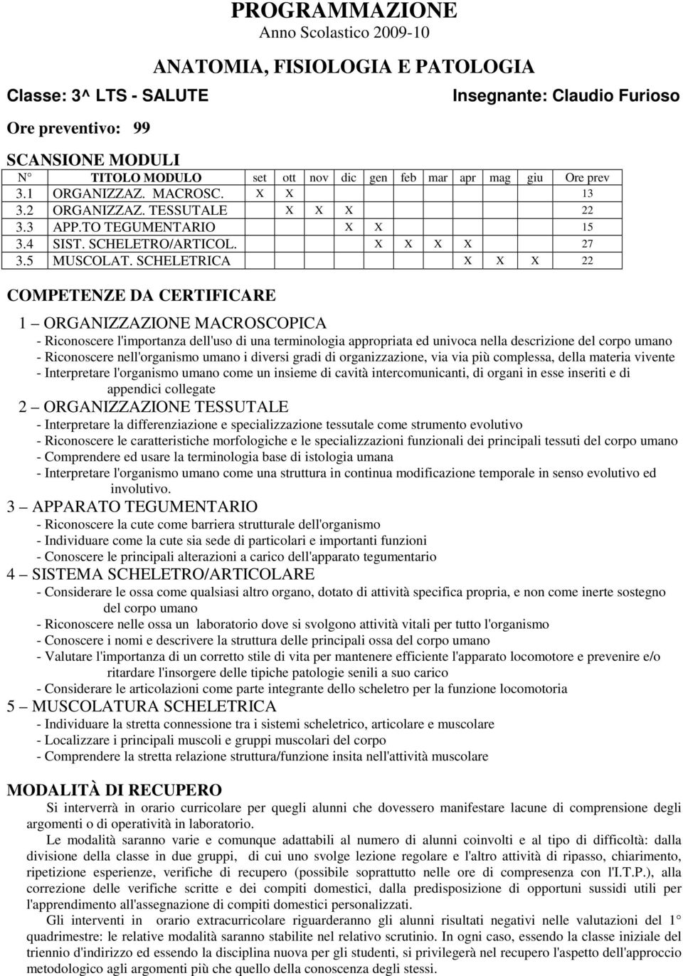 SCHELETRICA X X X 22 COMPETENZE DA CERTIFICARE 1 ORGANIZZAZIONE MACROSCOPICA - Riconoscere l'importanza dell'uso di una terminologia appropriata ed univoca nella descrizione del corpo umano -