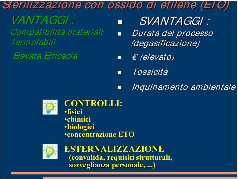 chimici biologici concentrazione ETO! Durata del processo (degasificazione)!