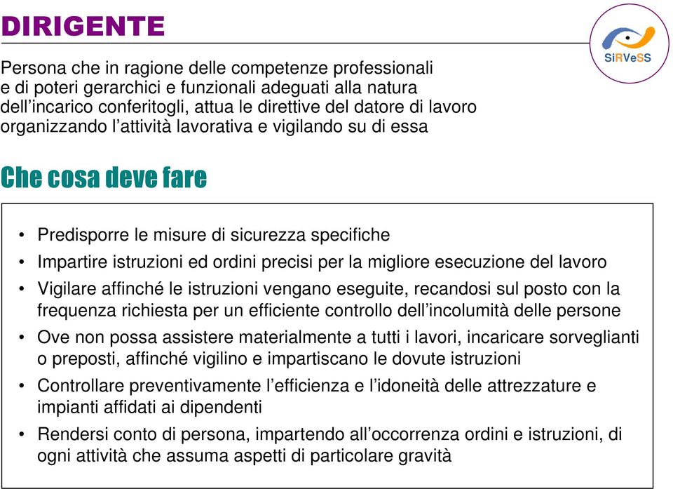 Vigilare affinché le istruzioni vengano eseguite, recandosi sul posto con la frequenza richiesta per un efficiente controllo dell incolumità delle persone Ove non possa assistere materialmente a