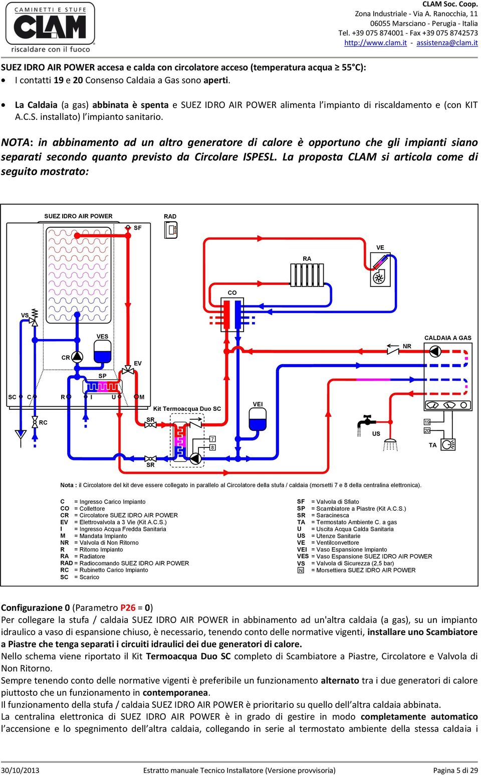 TA: in abbinamento ad un altro generatore di calore è opportuno che gli impianti siano separati secondo quanto previsto da Circolare ISPESL.