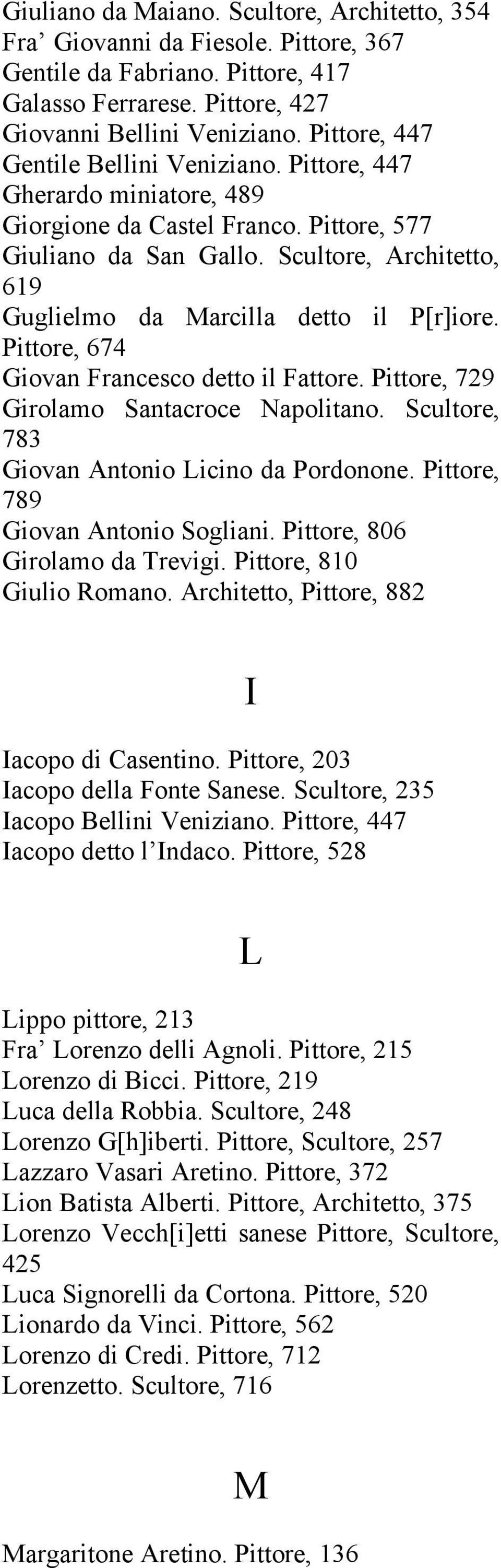 Scultore, Architetto, 619 Guglielmo da Marcilla detto il P[r]iore. Pittore, 674 Giovan Francesco detto il Fattore. Pittore, 729 Girolamo Santacroce Napolitano.