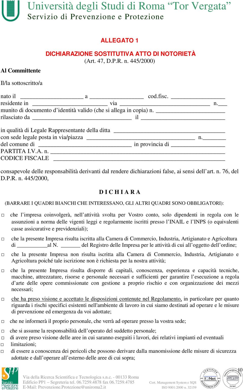 del comune di in provincia di PARTITA I.V.A. n.