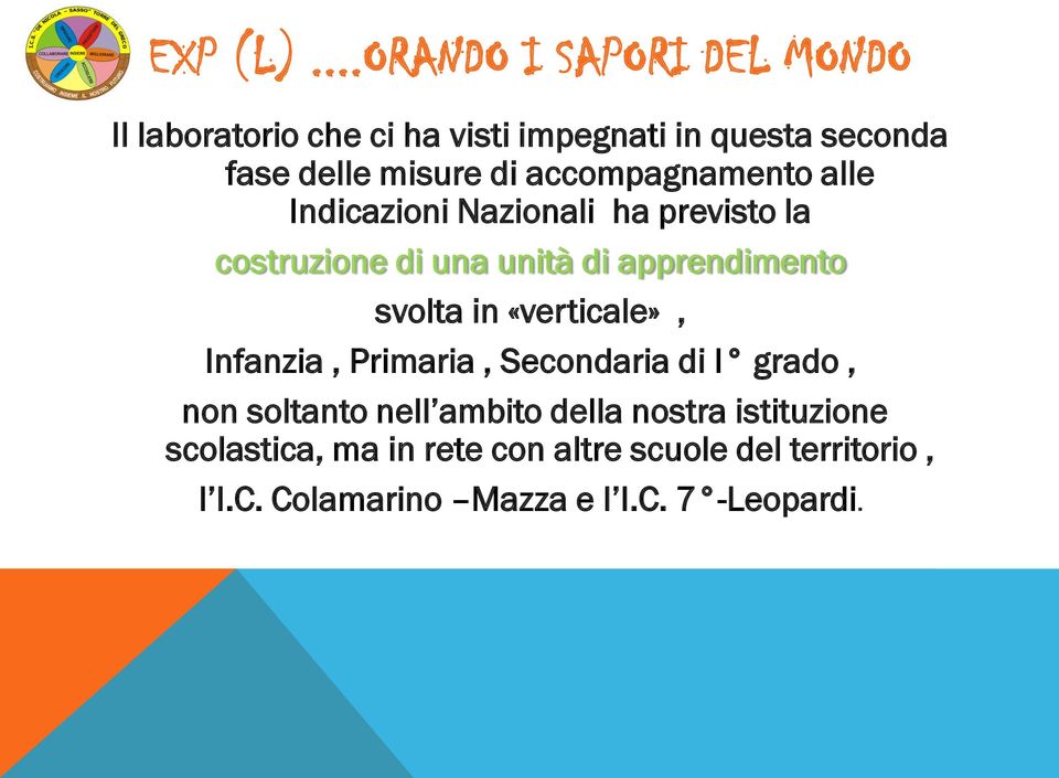 «verticale», Infanzia, Primaria, Secondaria di I grado, non soltanto nell ambito della nostra