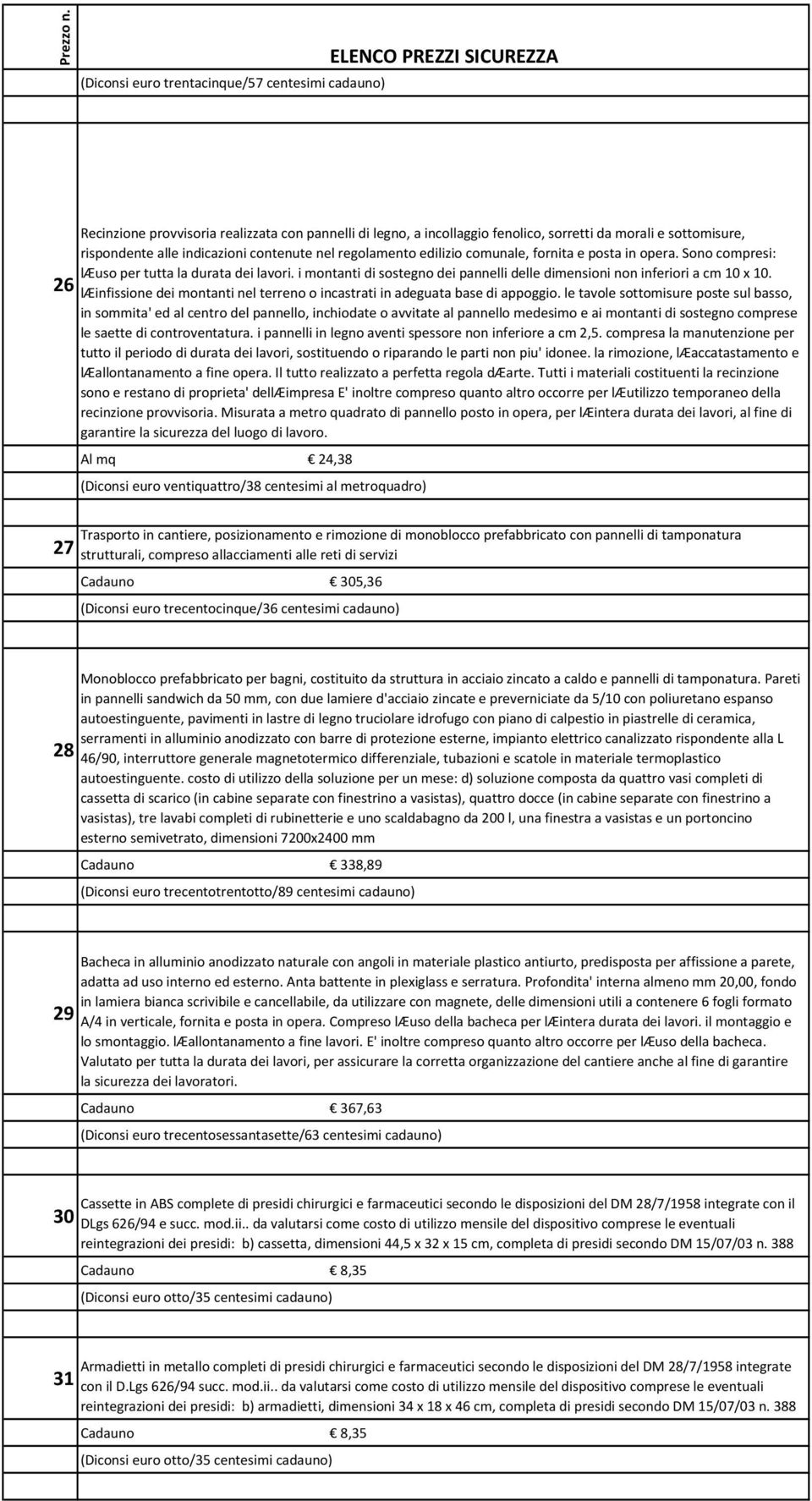 i montanti di sostegno dei pannelli delle dimensioni non inferiori a cm 10 x 10. læinfissione dei montanti nel terreno o incastrati in adeguata base di appoggio.