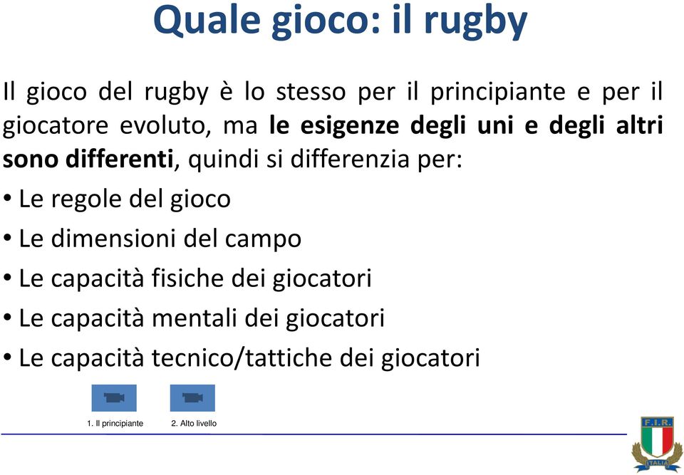 Le regole del gioco Le dimensioni del campo Le capacità fisiche dei giocatori Le capacità