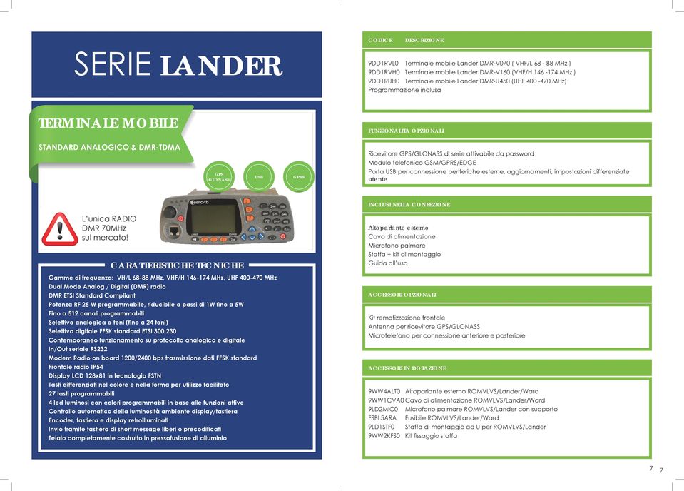 GPRS Porta USB per connessione periferiche esterne, aggiornamenti, impostazioni differenziate utente INCLUSI NELLA CONFEZIONE L unica RADIO DMR 70MHz sul mercato!