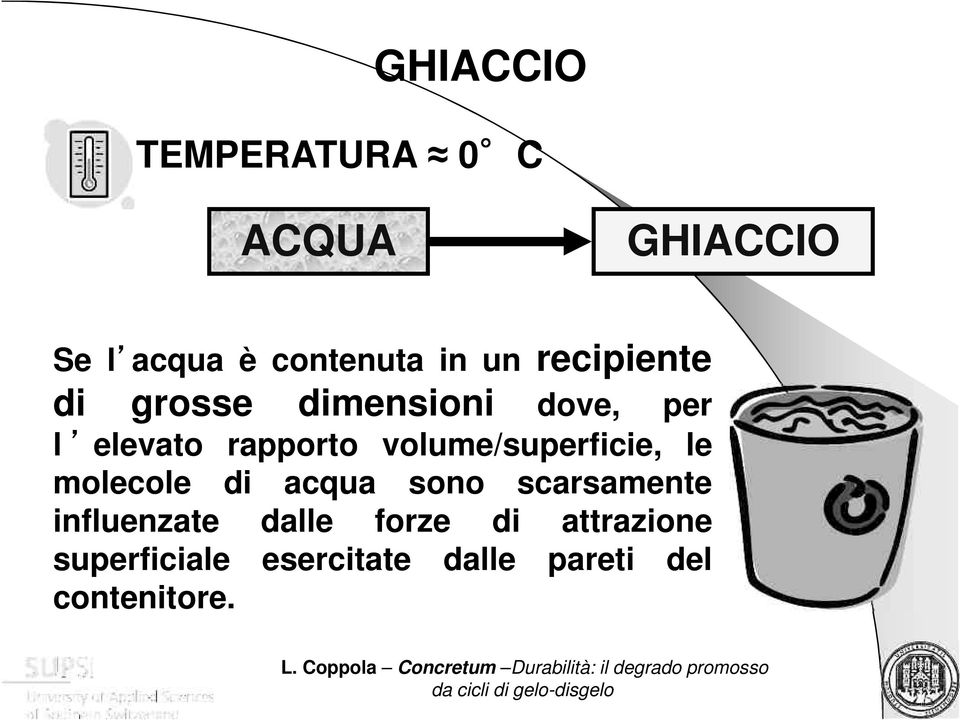 volume/superficie, le molecole di acqua sono scarsamente influenzate