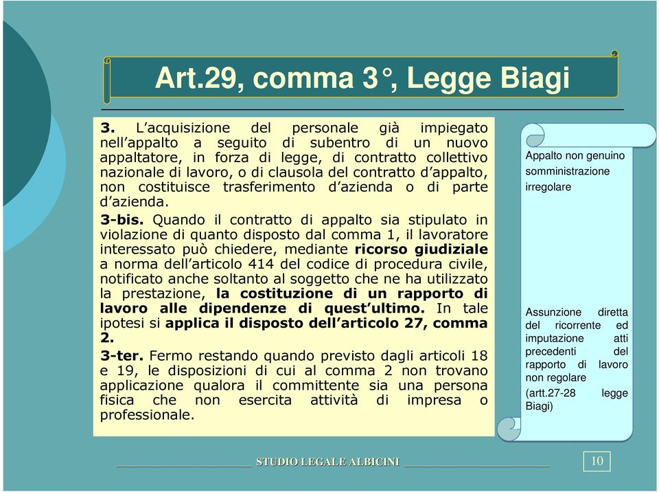 appalto, non costituisce trasferimento d azienda o di parte d azienda. 3-bis.