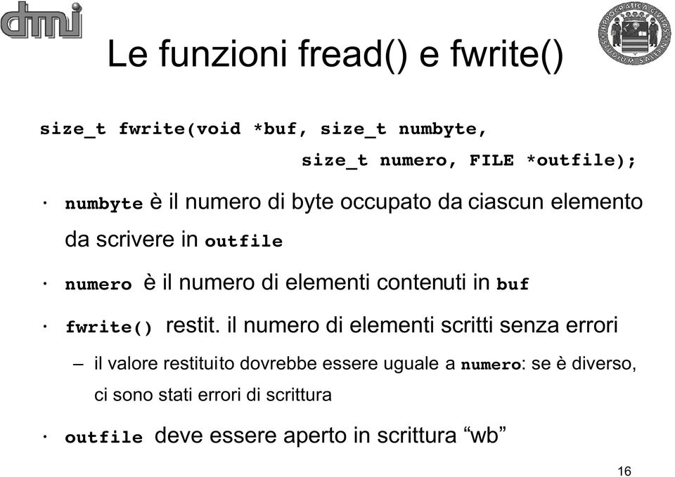 elementi contenuti in buf fwrite() restit.