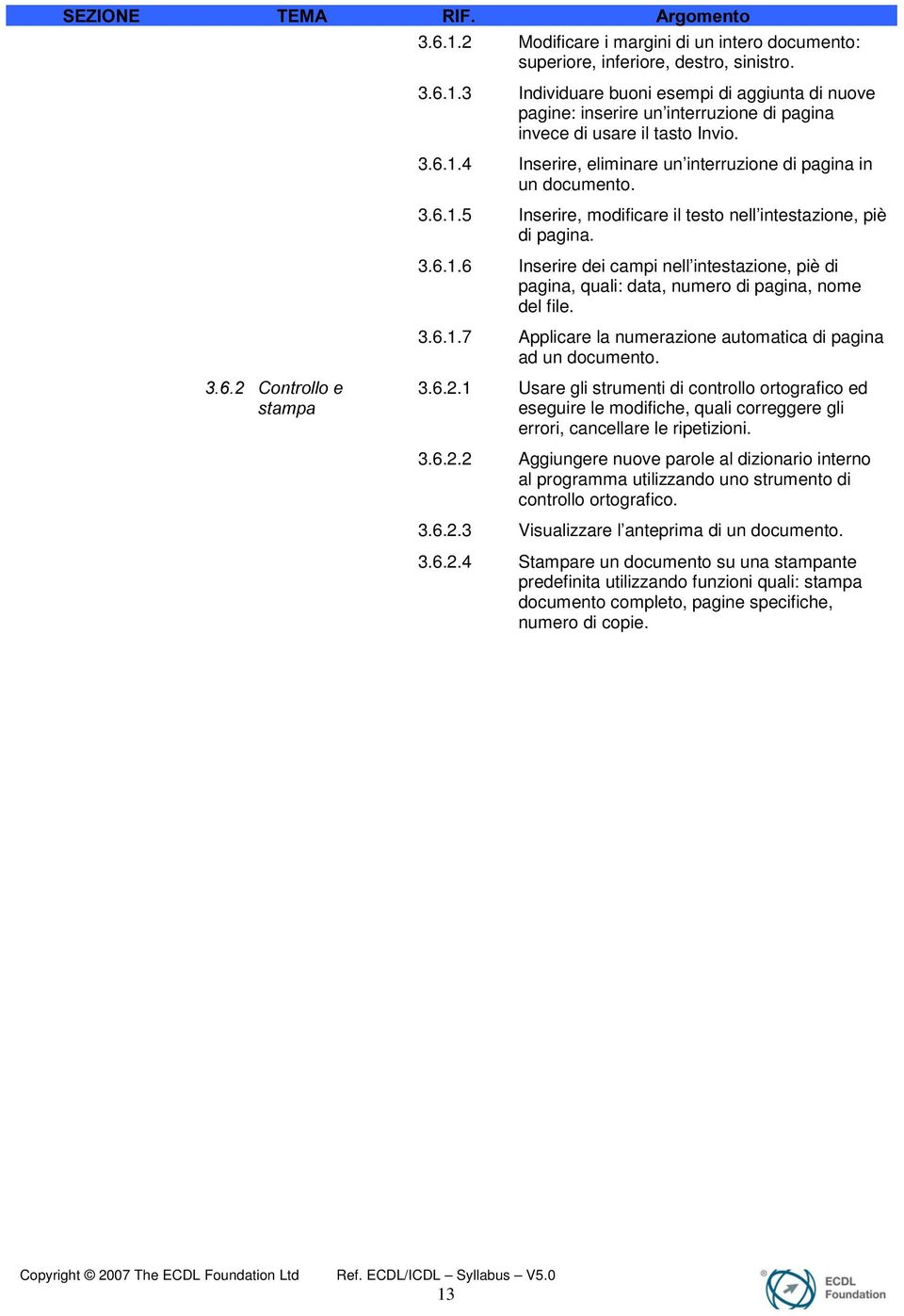 3.6.1.7 Applicare la numerazione automatica di pagina ad un documento. &RQWUROORH VWDPSD 3.6.2.