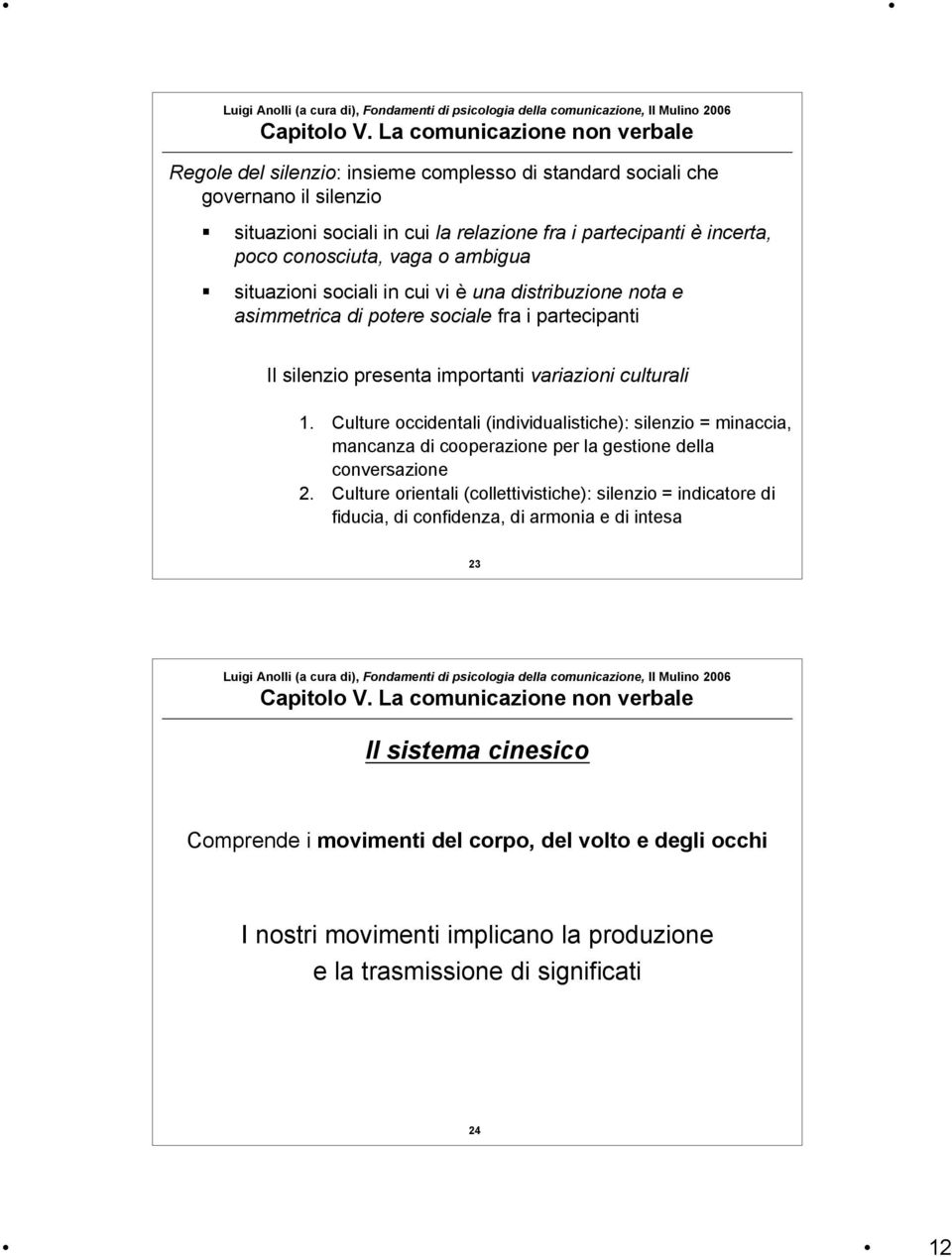 Culture occidentali (individualistiche): silenzio = minaccia, mancanza di cooperazione per la gestione della conversazione 2.