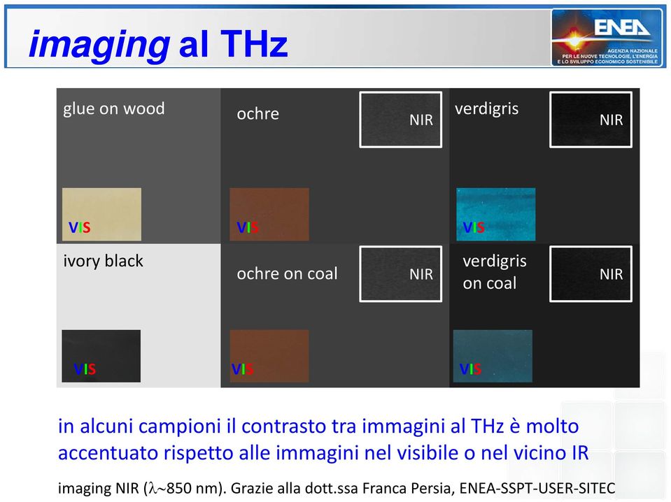 coal VIS VIS VIS in alcuni campioni il contrasto tra immagini al THz è molto accentuato rispetto alle
