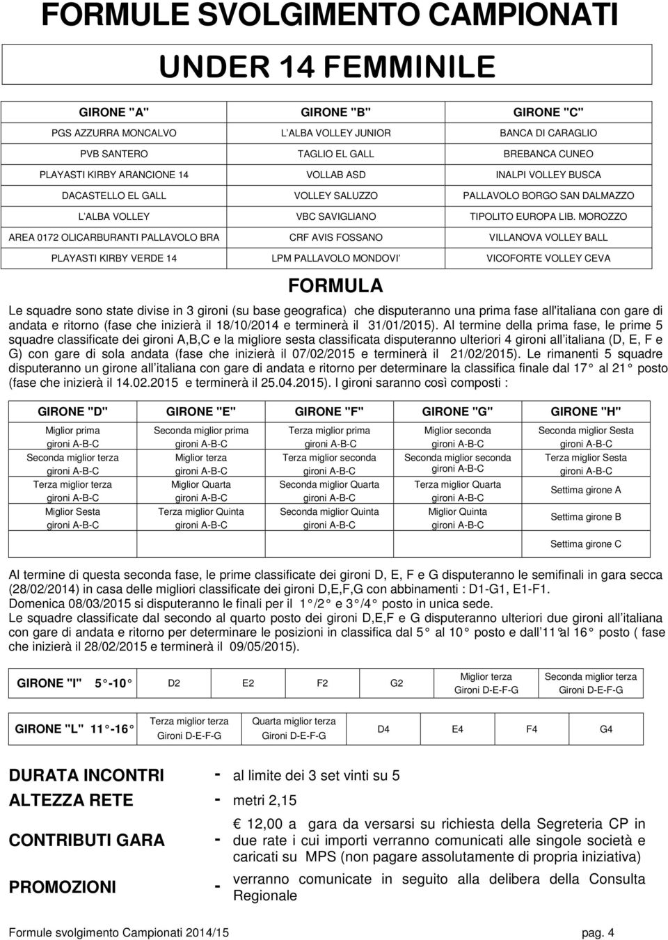 MOROZZO AREA 0172 OLICARBURANTI PALLAVOLO BRA CRF AVIS FOSSANO VILLANOVA VOLLEY BALL PLAYASTI KIRBY VERDE 14 LPM PALLAVOLO MONDOVI VICOFORTE VOLLEY CEVA FORMULA Le squadre sono state divise in 3