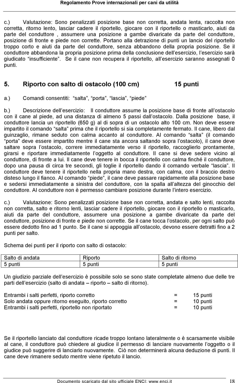 Portano alla detrazione di punti un lancio del riportello troppo corto e aiuti da parte del conduttore, senza abbandono della propria posizione.