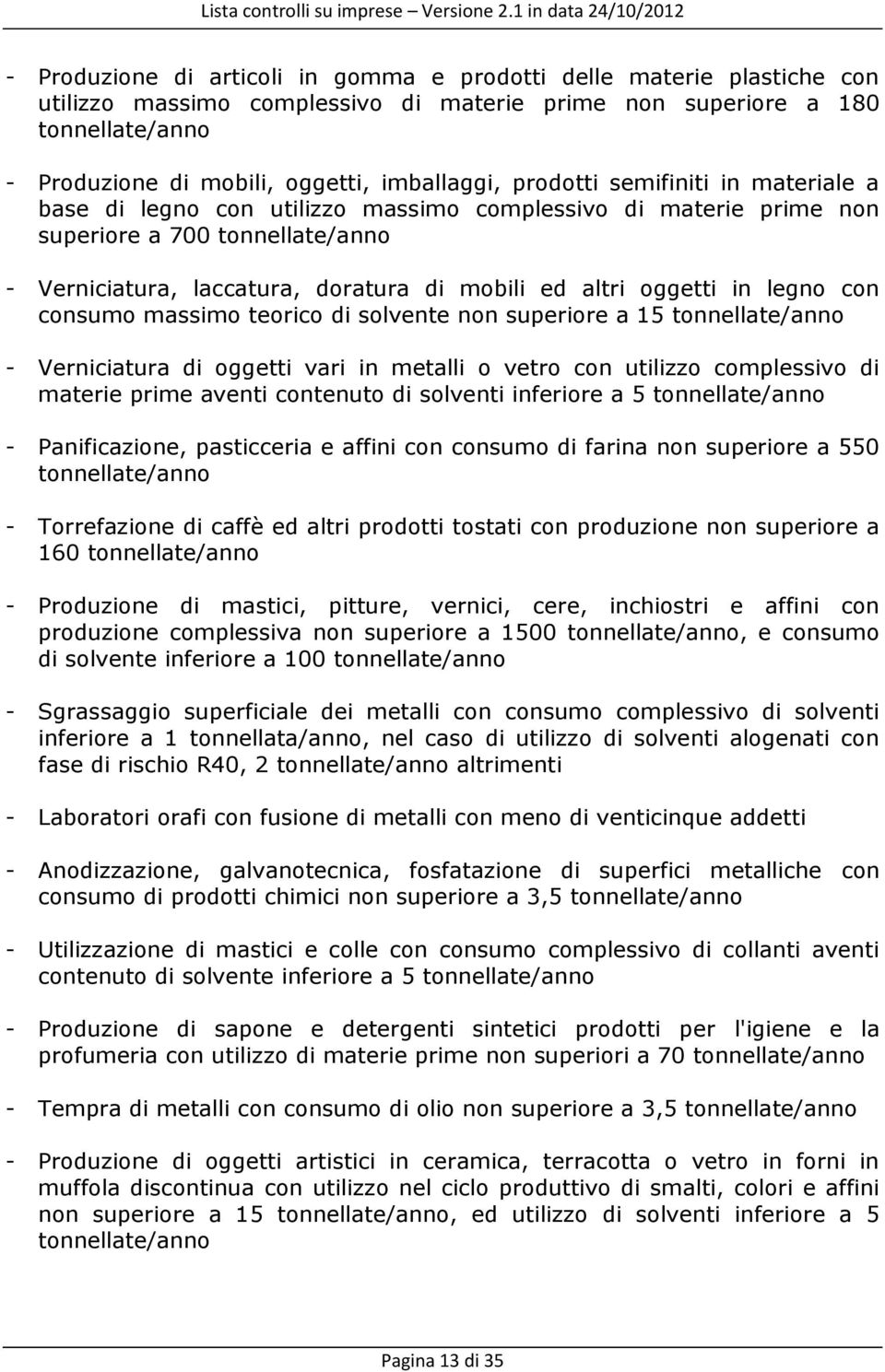 in legno con consumo massimo teorico di solvente non superiore a 15 tonnellate/anno - Verniciatura di oggetti vari in metalli o vetro con utilizzo complessivo di materie prime aventi contenuto di