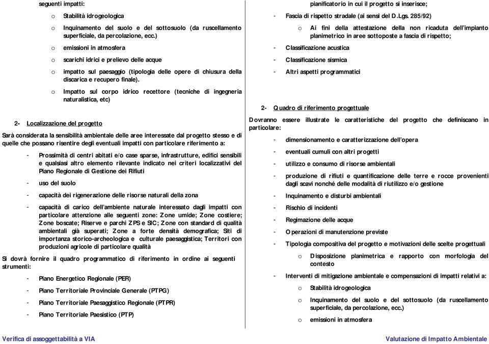 Impatt sul crp idric recettre (tecniche di ingegneria naturalistica, etc) Sarà cnsiderata la sensibilità ambientale delle aree interessate dal prgett stess e di quelle che pssan risentire degli