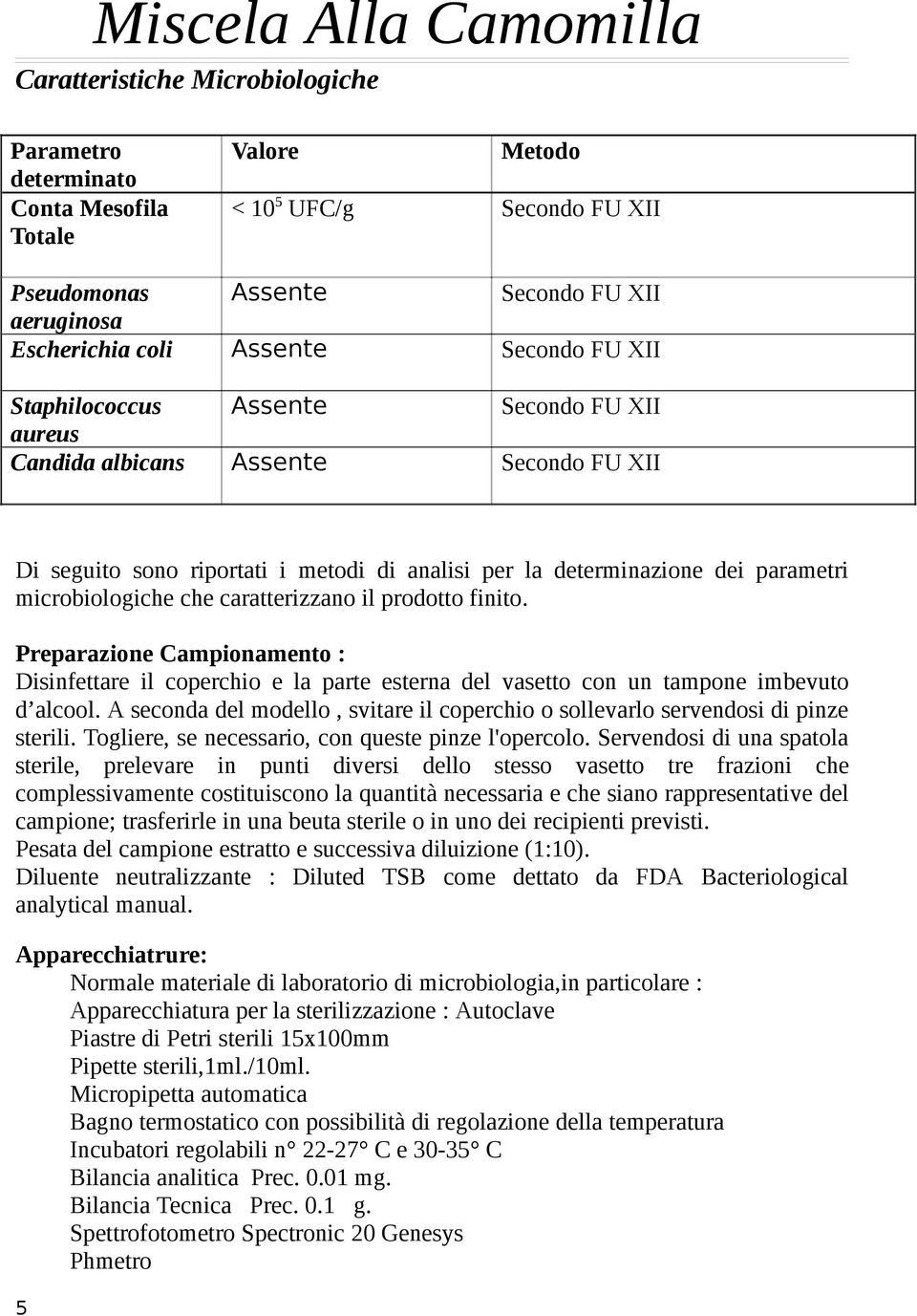 caratterizzano il prodotto finito. Preparazione Campionamento : Disinfettare il coperchio e la parte esterna del vasetto con un tampone imbevuto d alcool.