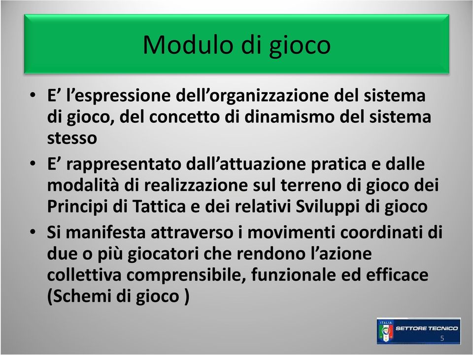 gioco dei Principi di Tattica e dei relativi Sviluppi di gioco Si manifesta attraverso i movimenti