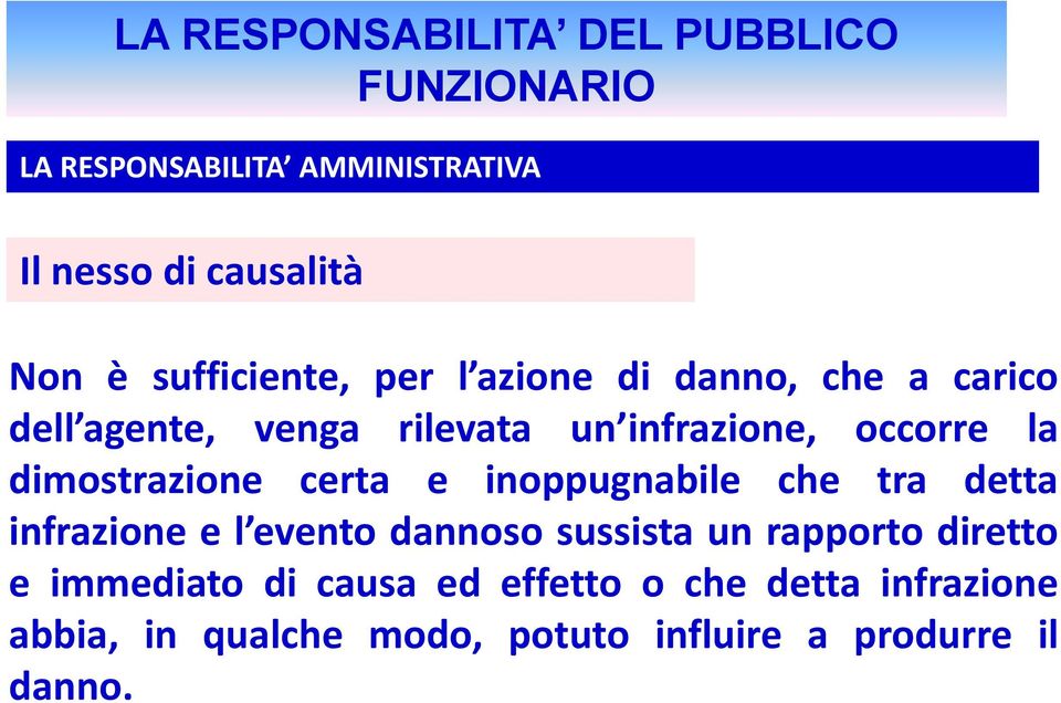 dimostrazione certa e inoppugnabile che tra detta infrazione e l evento dannoso sussista un rapporto