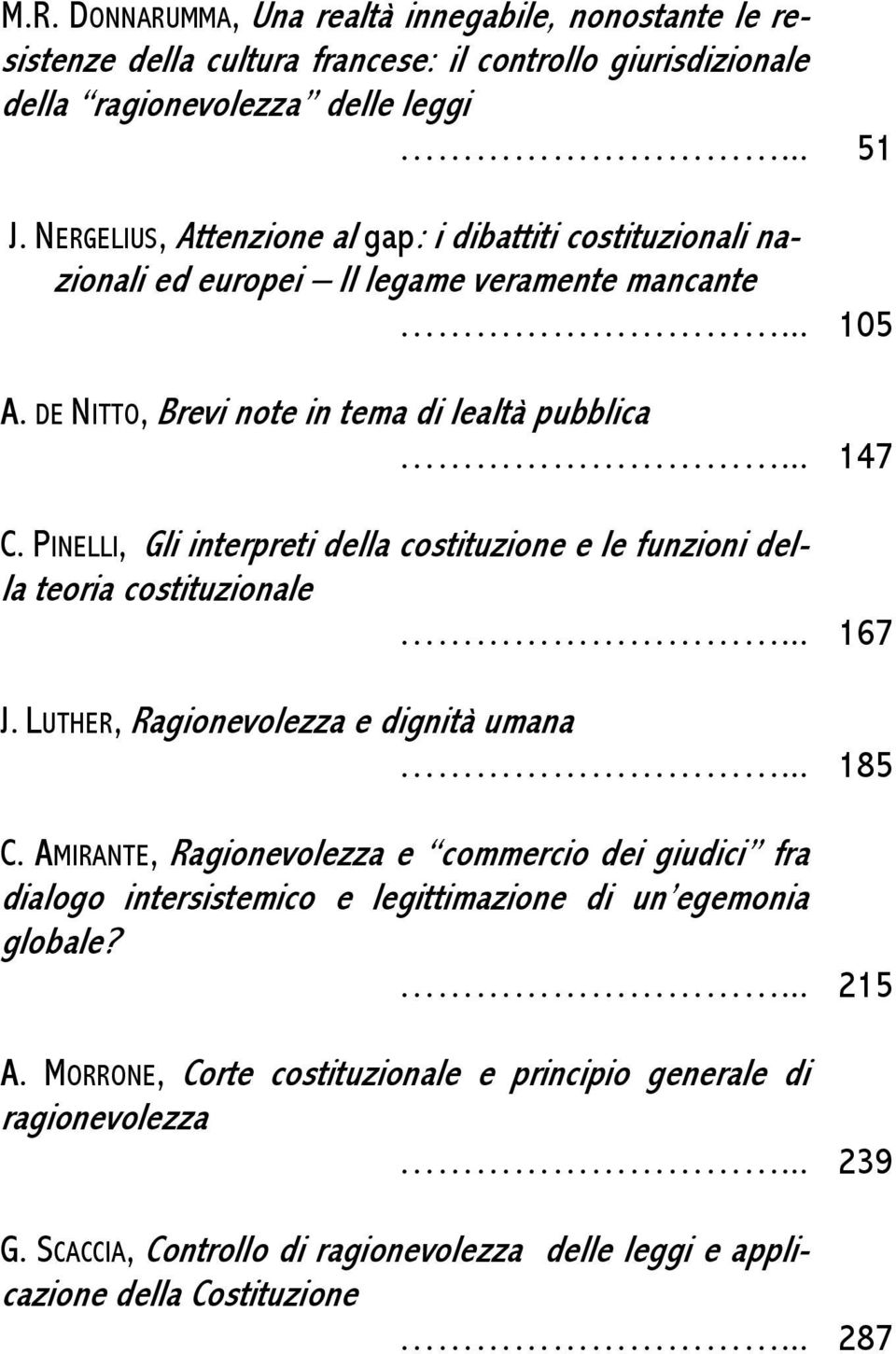 PINELLI, Gli interpreti della costituzione e le funzioni della teoria costituzionale... 167 J. LUTHER, Ragionevolezza e dignità umana... 185 C.