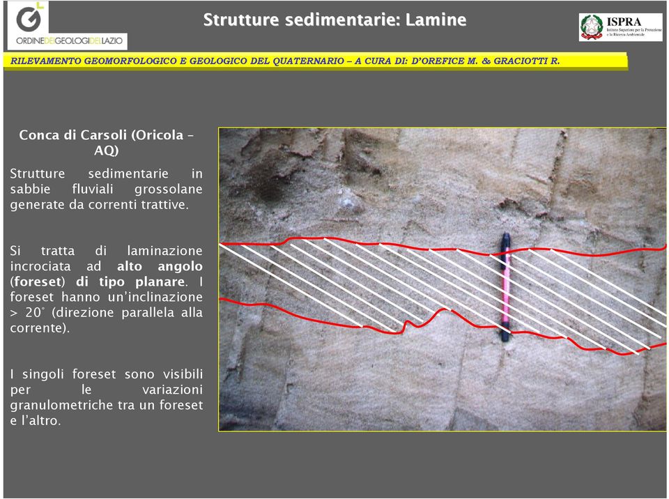 Si tratta di laminazione incrociata ad alto angolo (foreset) di tipo planare.