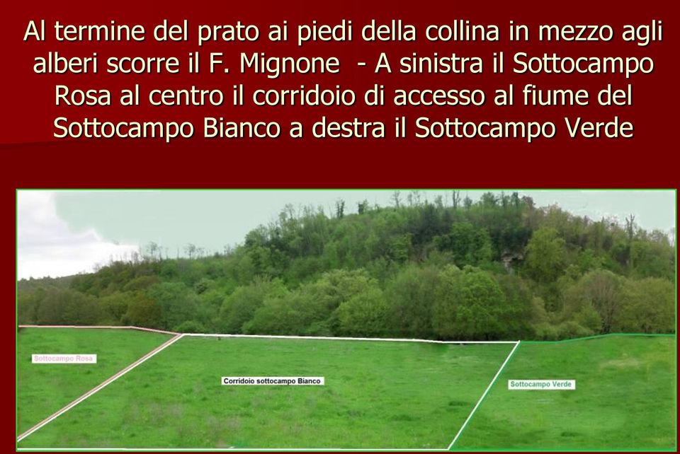 Mignone - A sinistra il Sottocampo Rosa al centro il