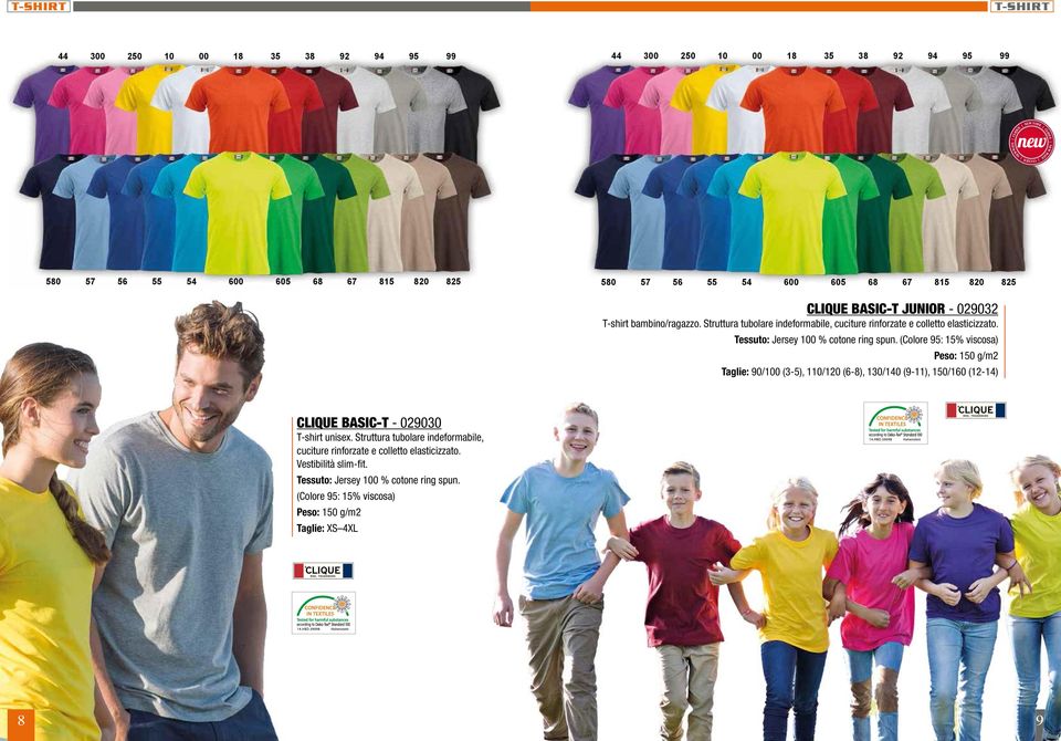 (Colore 95: 15% viscosa) Peso: 150 g/m2 Taglie: 90/100 (3-5), 110/120 (6-8), 130/140 (9-11), 150/160 (12-14) CLIQUE BASIC-T - 029030 T-shirt unisex.