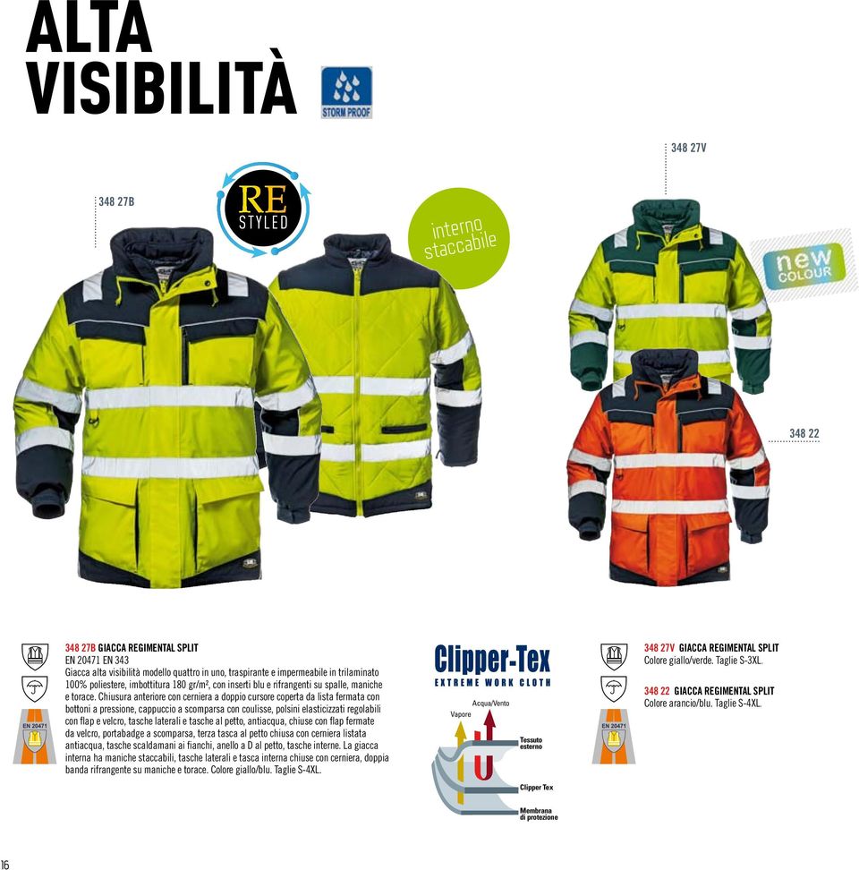 Chiusura anteriore con cerniera a doppio cursore coperta da lista fermata con bottoni a pressione, cappuccio a scomparsa con coulisse, polsini elasticizzati regolabili con flap e velcro, tasche