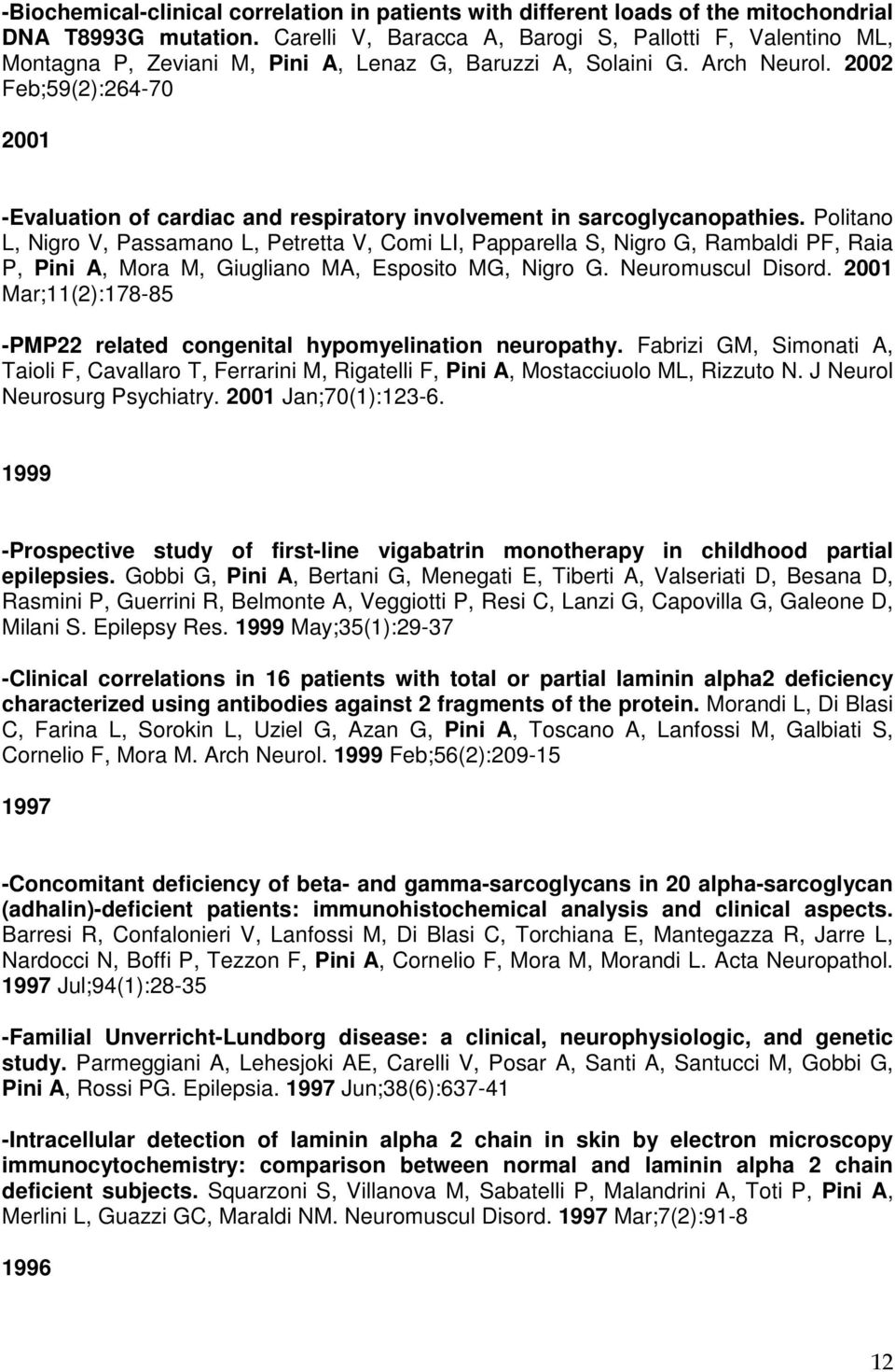 2002 Feb;59(2):264-70 2001 -Evaluation of cardiac and respiratory involvement in sarcoglycanopathies.