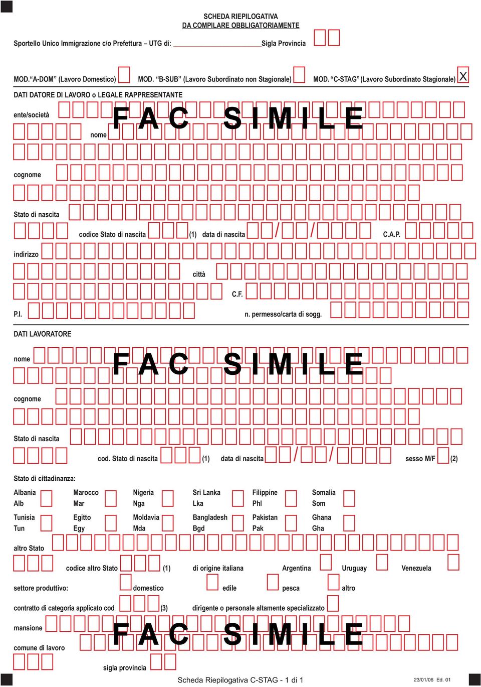 F. P.I. n. permesso/carta di sogg. DATI LAVORATORE cog cod.