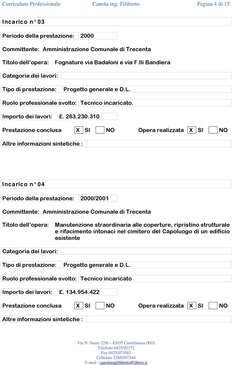 lli Bandiera Categoria dei lavori: Progetto generale e D.L.. Importo dei lavori:. 263.230.