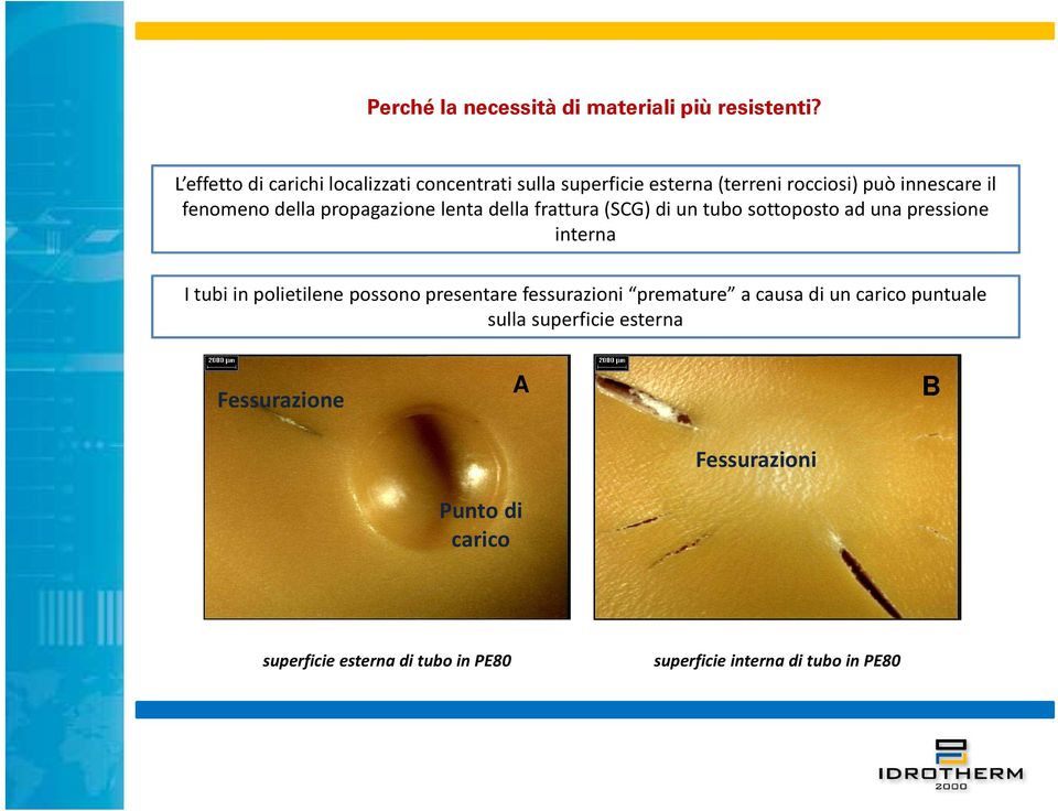 propagazione lenta della frattura (SCG) di un tubo sottoposto ad una pressione interna I tubi in polietilene possono