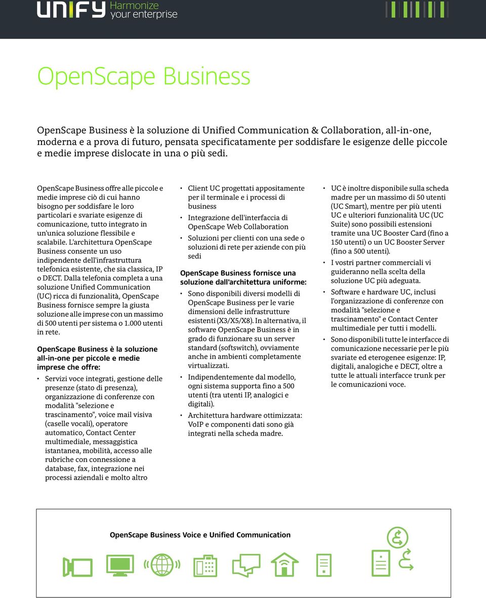 OpenScape Business offre alle piccole e medie imprese ciò di cui hanno bisogno per soddisfare le loro particolari e svariate esigenze di comunicazione, tutto integrato in un'unica soluzione