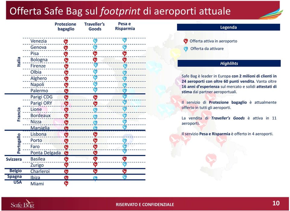 da attivare Highlihts SafeBagèleaderinEuropacon2milionidiclientiin 24 aeroporti con oltre 60 punti vendita.