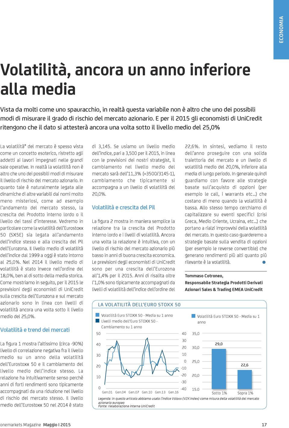 E per il 2015 gli economisti di UniCredit ritengono che il dato si attesterà ancora una volta sotto il livello medio del 25,0% La volatilità* del mercato è spesso vista come un concetto esoterico,